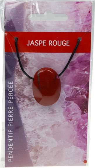 Collier Jaspe Rouge Pierre ovale percée Cordon noir 1