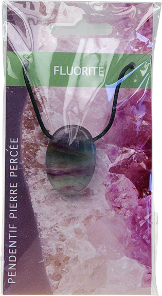 Collier Fluorite Pierre ovale percée Cordon noir 1