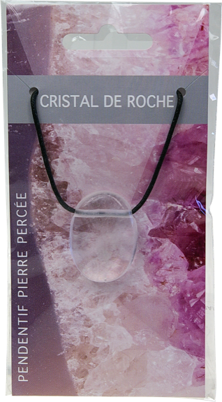 Collier Cristal de Roche Pierre ovale percée Cordon noir 1