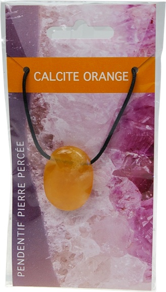 Collier Calcite Orange Pierre ovale percée Cordon noir 1