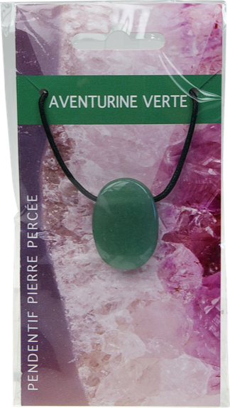 Collier Aventurine Verte Pierre ovale percée Cordon noir 1