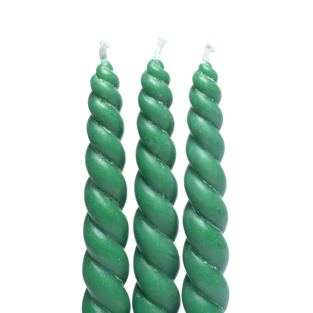 Bougie de table torsadée verte non parfumée 1