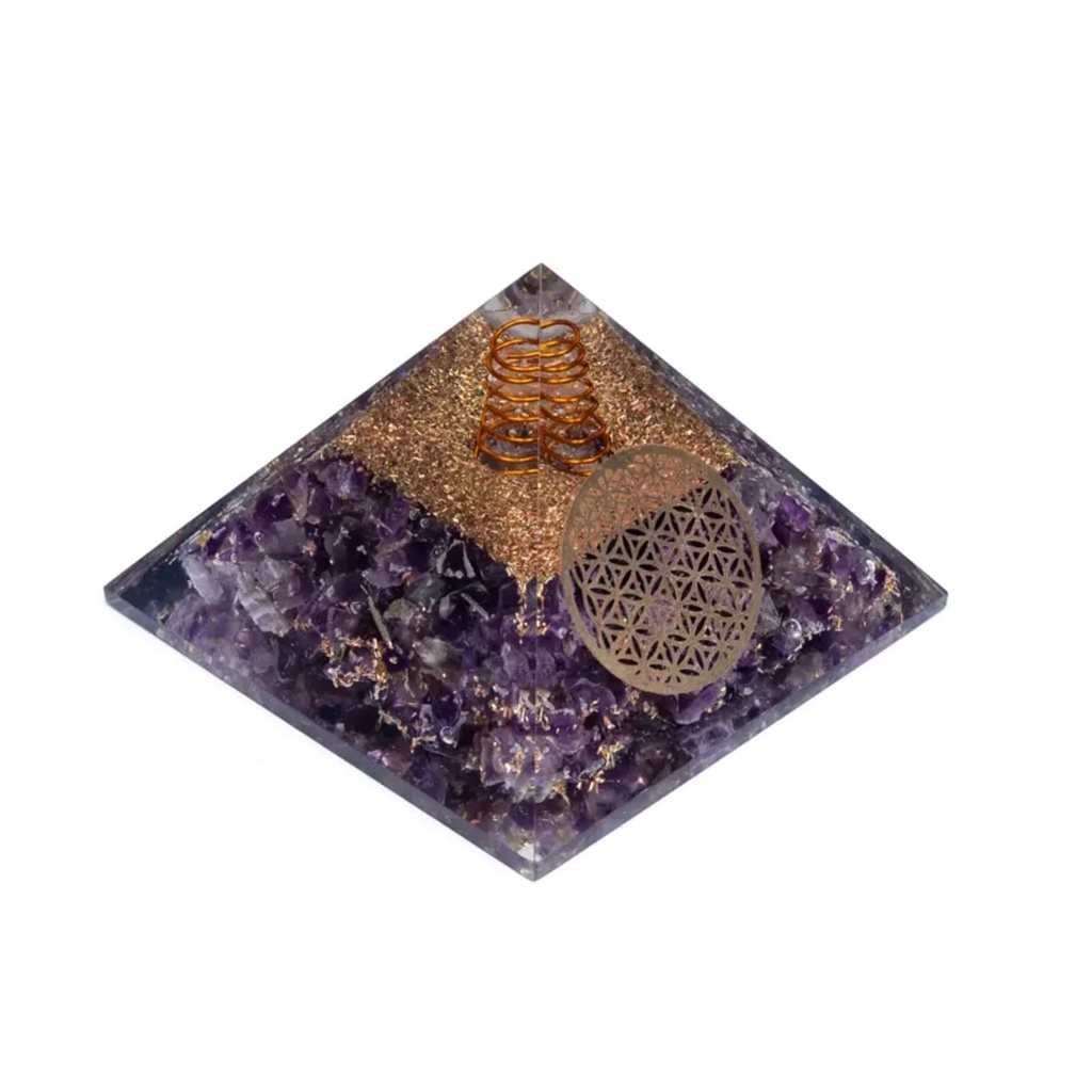 Orgonite Pyramide améthyste fleur de vie 1