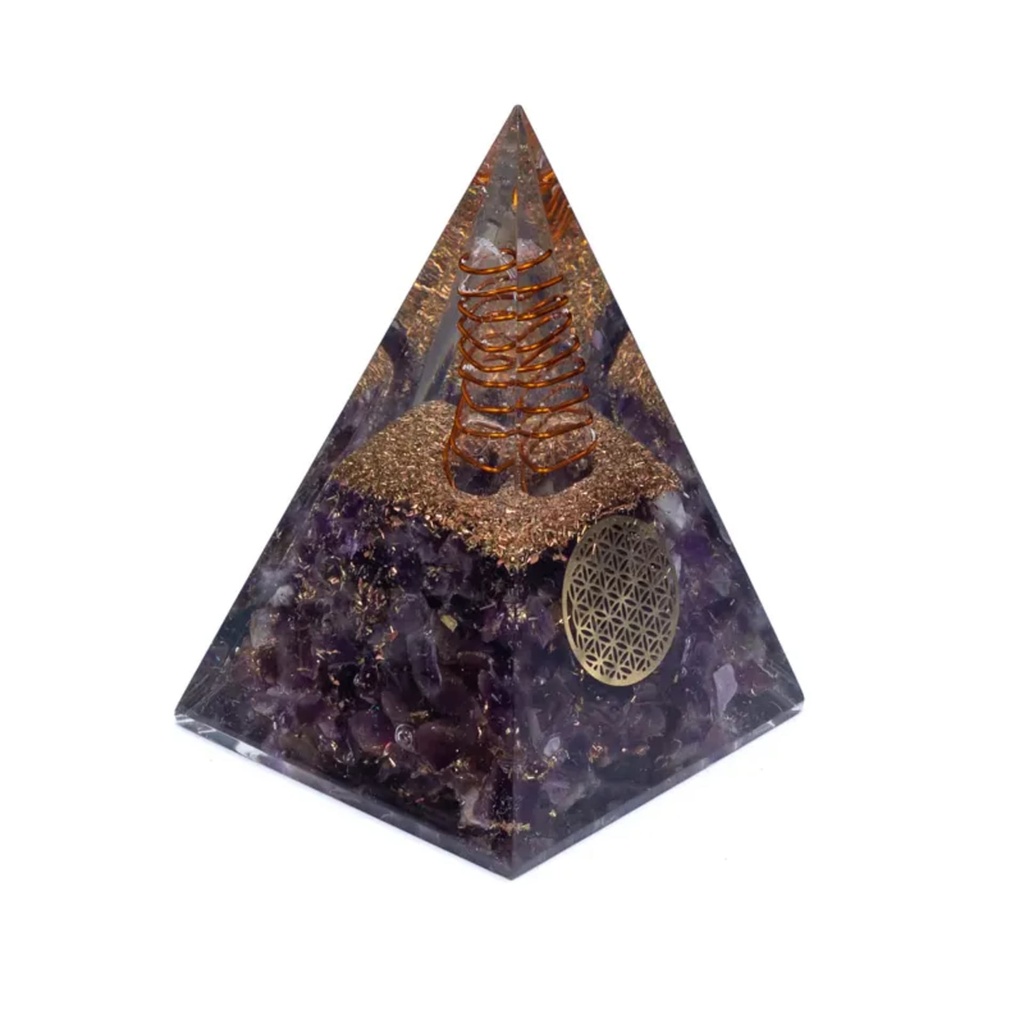 Orgonite Pyramide améthyste fleur de vie 1