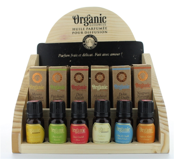 Présentoir en Bois de pin 6 x 3 Huiles parfumées Organic 10 ml 2