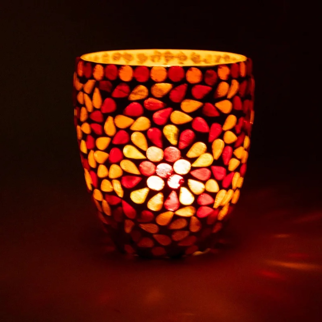 Photophore mosaïque rouge/jaune 3