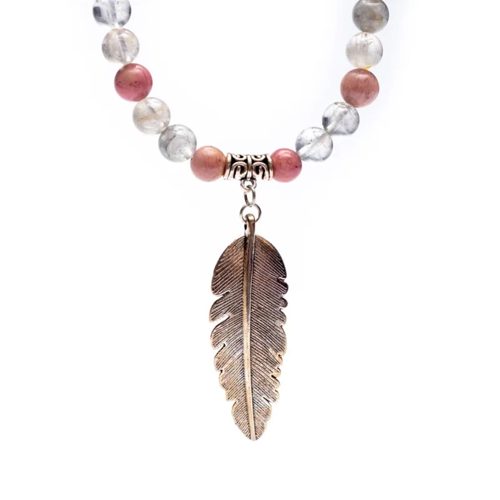 Mala Rhodonite/ Quartz gris + plume 0