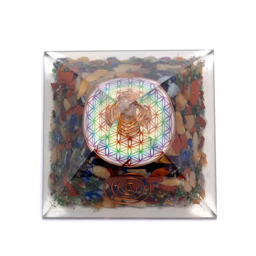 Pyramide de Fleur de vie colorée avec pointe de Cristal 1