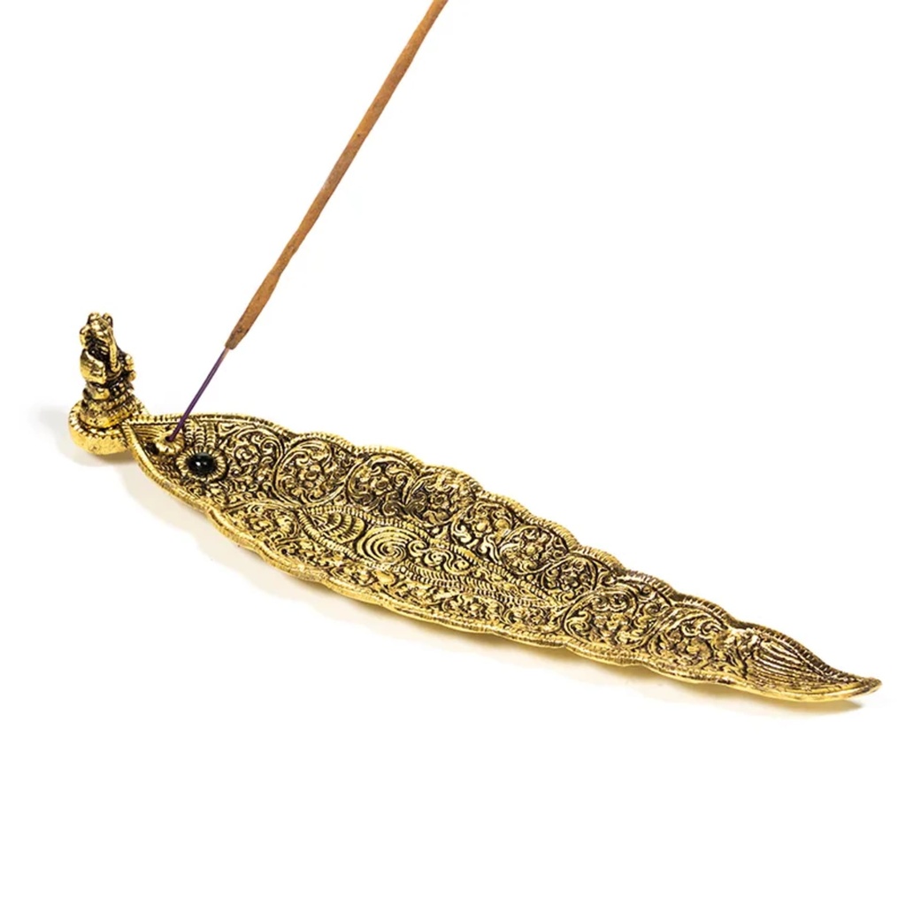 Brûleur d'encens Ganesh feuille couleur d'or 0