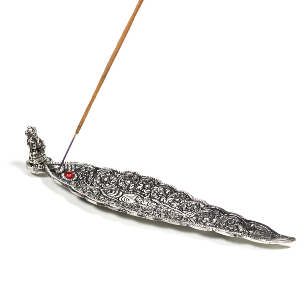 Brûleur d'encens Ganesh feuille couleur d'argent 0