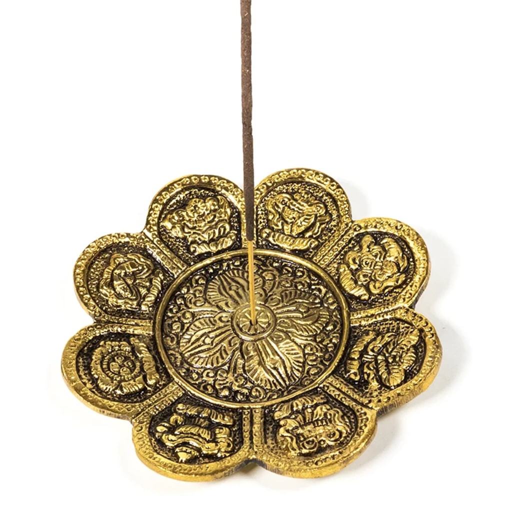 Brûleur d'encens 8 signes auspicieux en couleur d'or 0