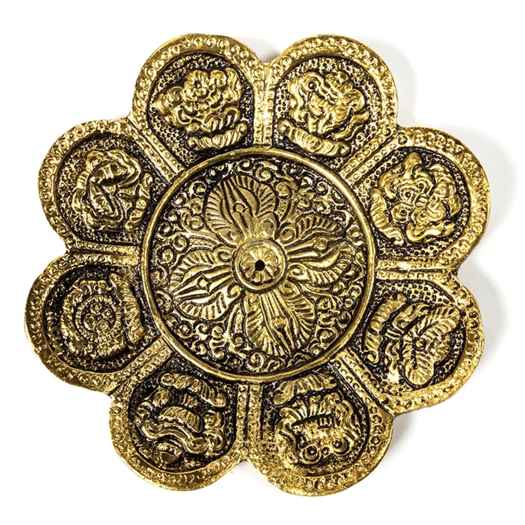 Brûleur d'encens 8 signes auspicieux en couleur d'or 1