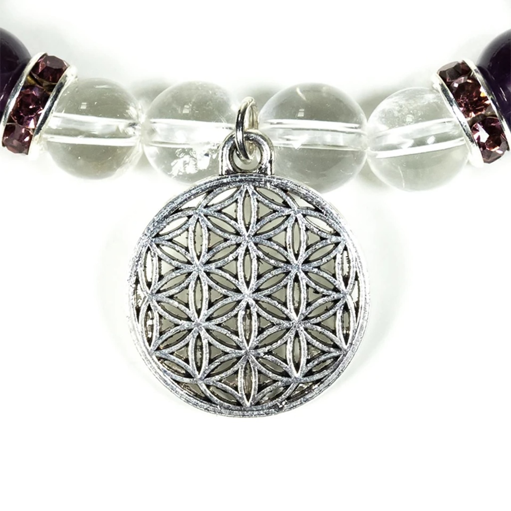 Bracelet Cristal de roche / Améthyste + fleur de vie 0