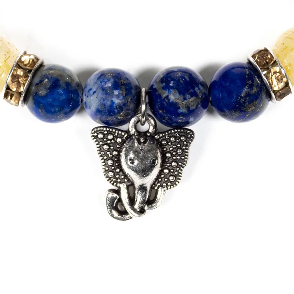 Bracelet Lapis lazuli / Quartz rutile avec Ganesh 0