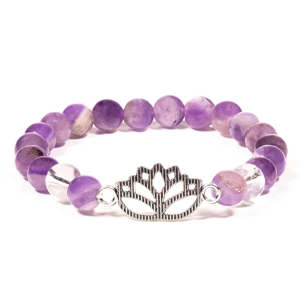 Bracelet Améthyste chevron/Cristal de roche lotus 0