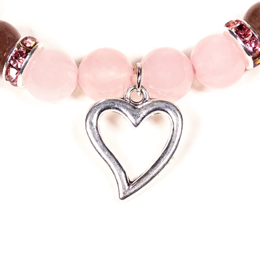 Bracelet Quartz rose / Quartz fraise avec coeur 0