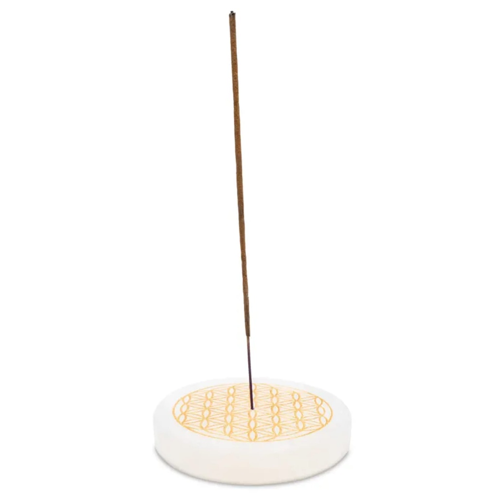 Porte-encens en sélénite fleur de vie ronde 2
