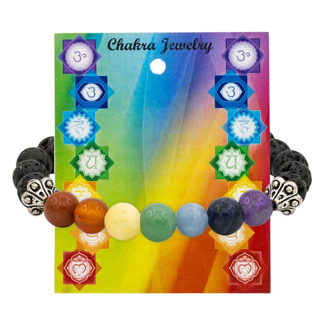 Bracelet des chakra en roche de Lave élastique 0
