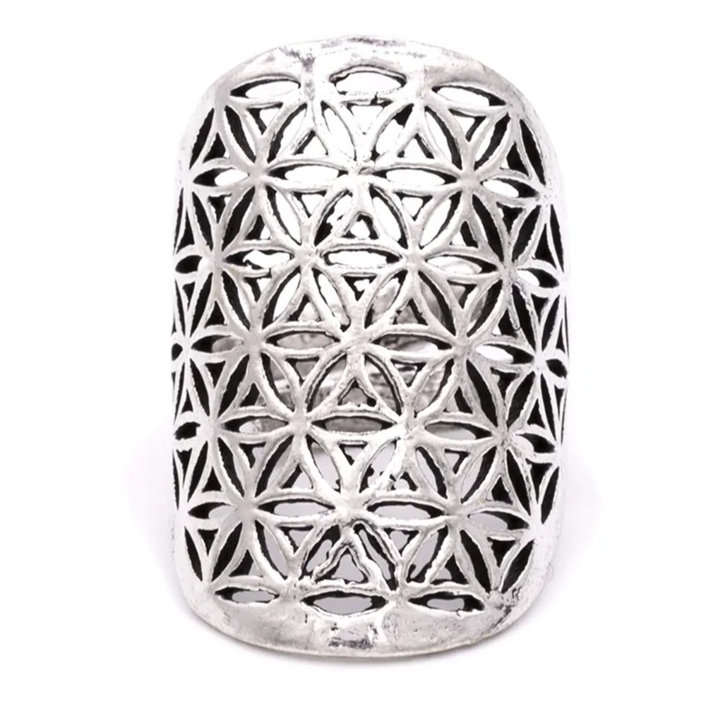 Bague fleur de vie en laiton couleur argent 1