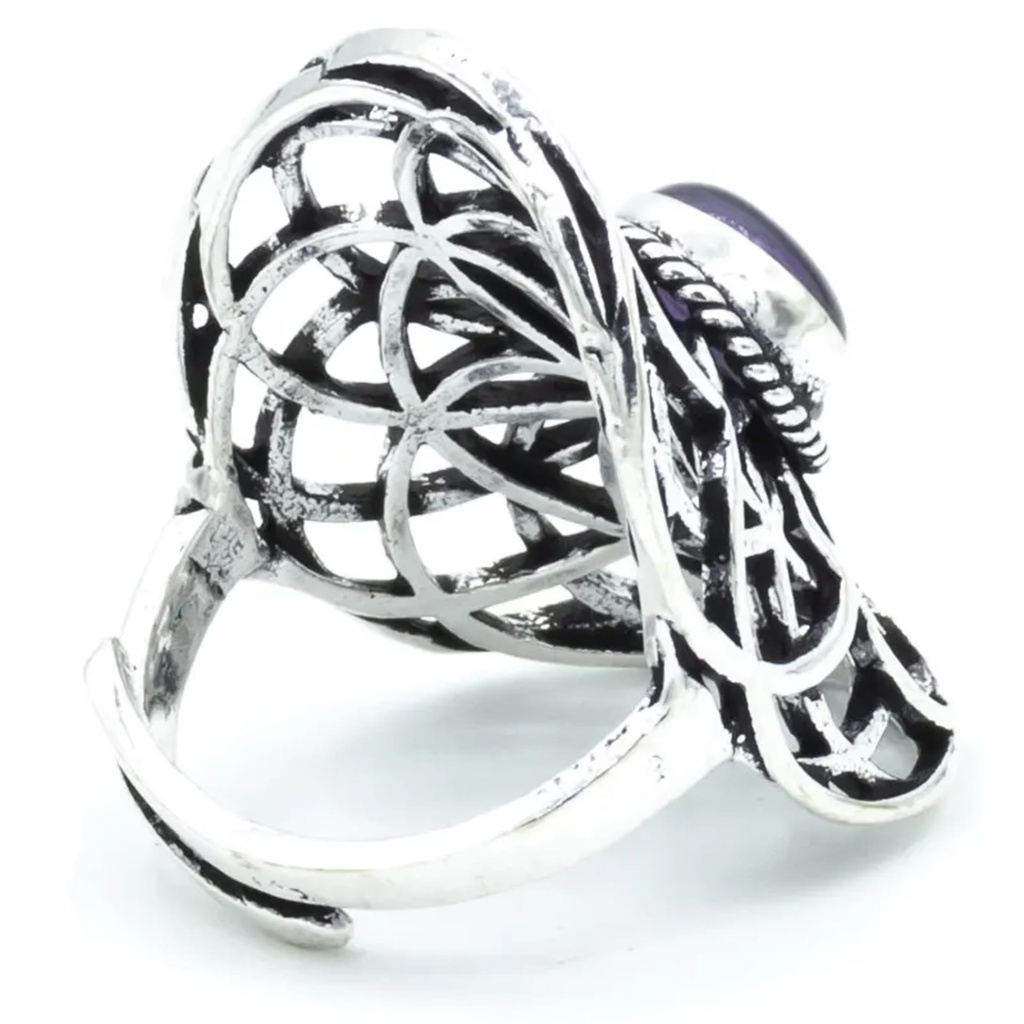 Bague graine de vie couleur argent améthyste 0