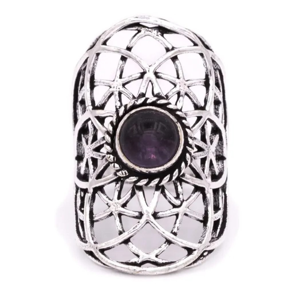 Bague graine de vie couleur argent améthyste 1
