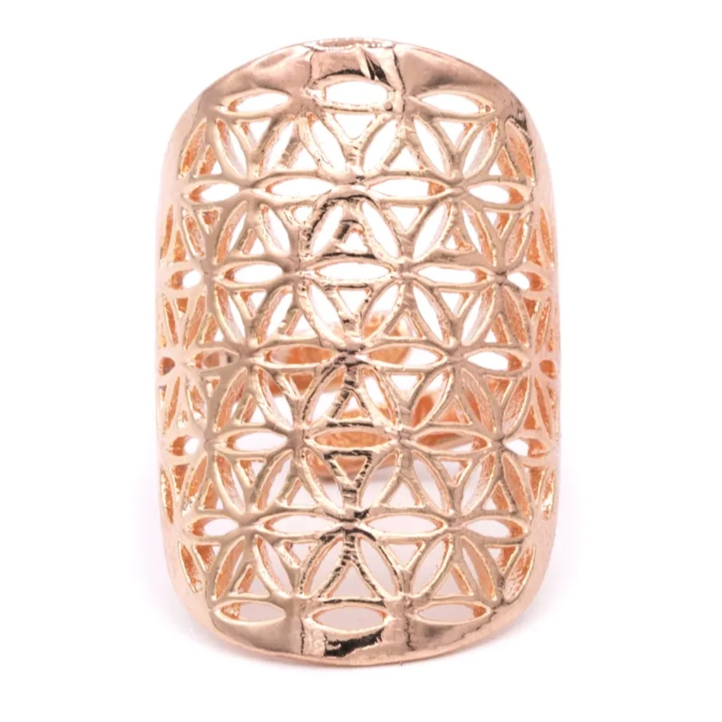 Bague fleur de vie en laiton couleur or rose 1