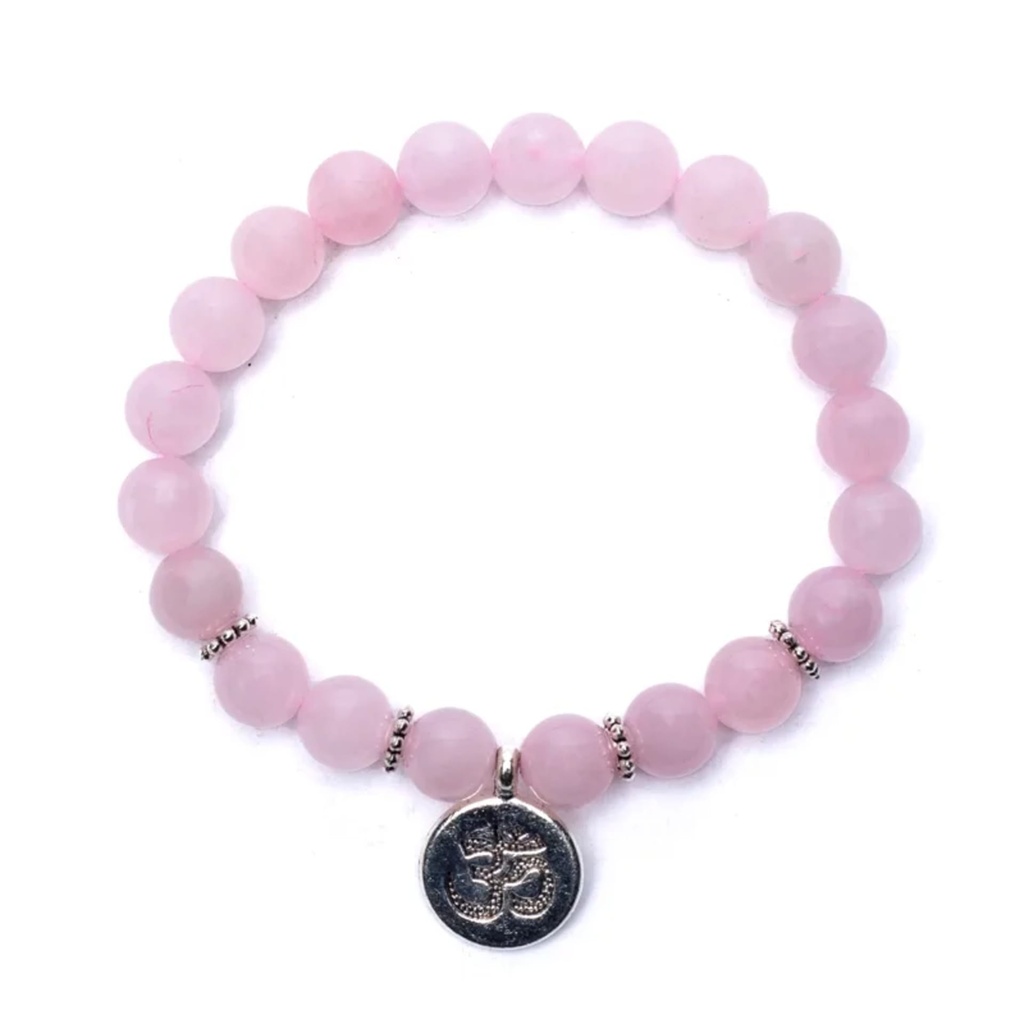 Mala /bracelet en quartz rose élastique avec Om 0
