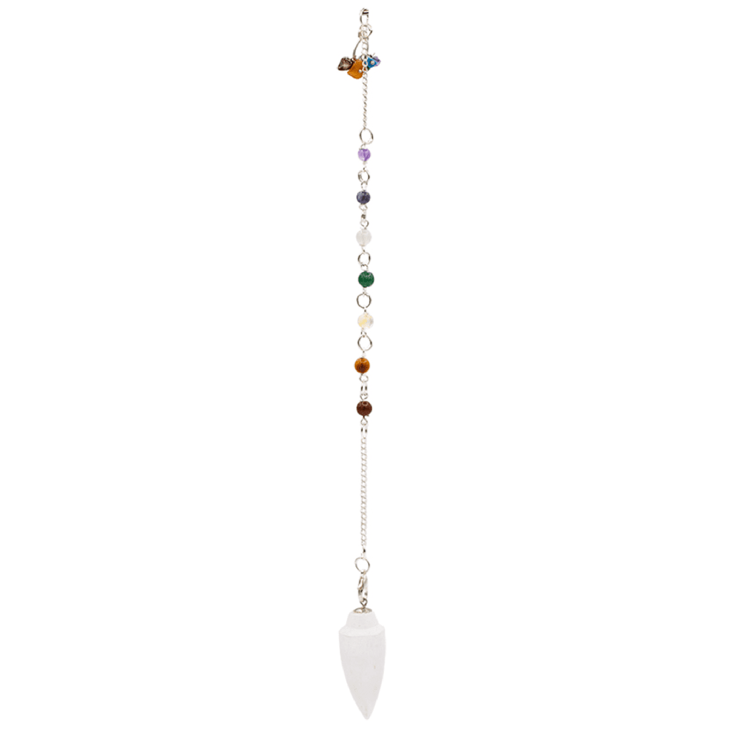 Pendule Selenite goutte chainette chakra 1
