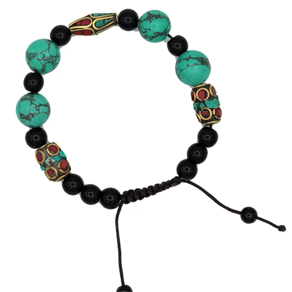 Bracelet turquoise corail et agate noir ajustable 0