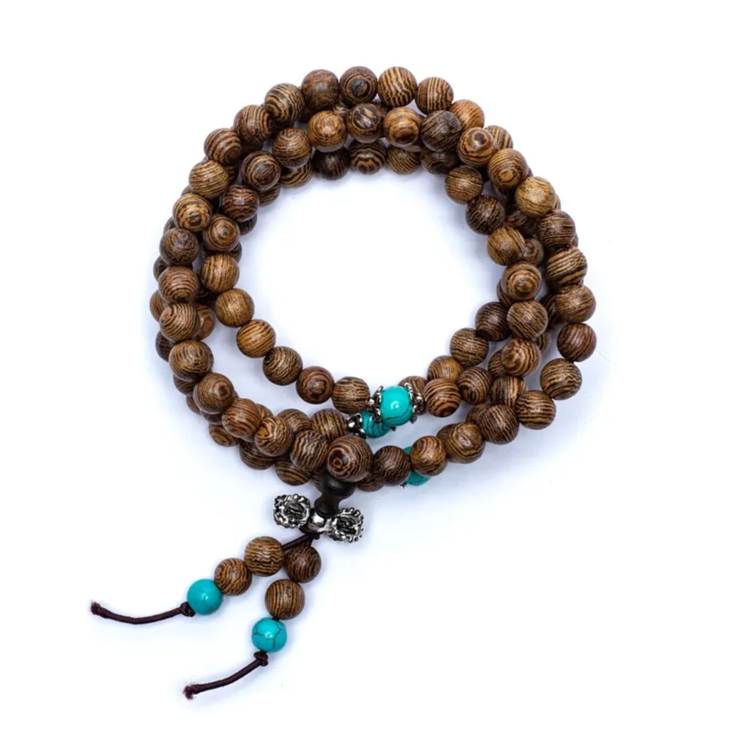 Mala de bois avec perles ornementales et dorje 0