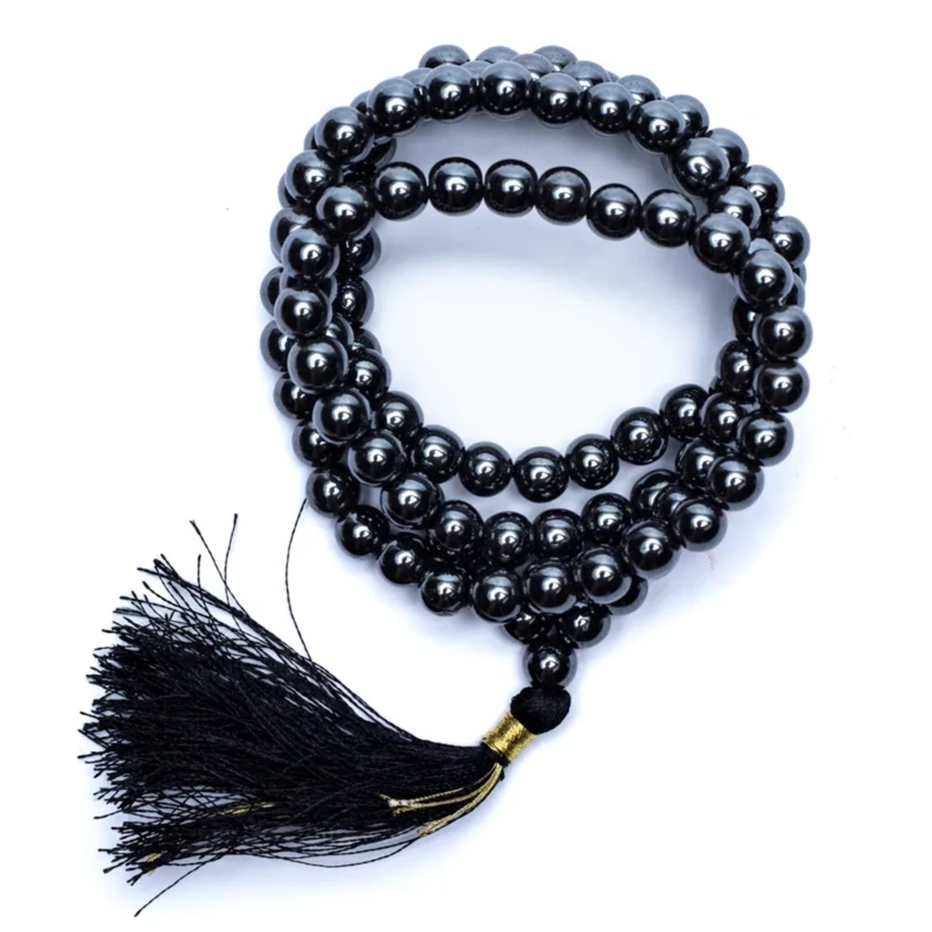 Mala 108 perles hématite qual. AA + sac brocart 0