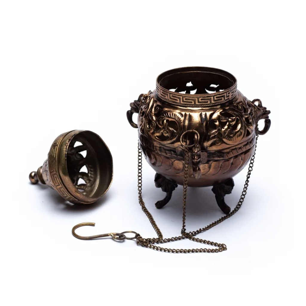 Brûle encens à pendre en laiton style antique 1