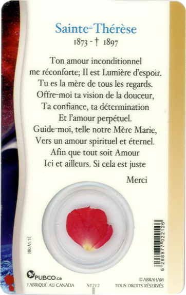 Médaille sur carte Sainte-Thérèse 1