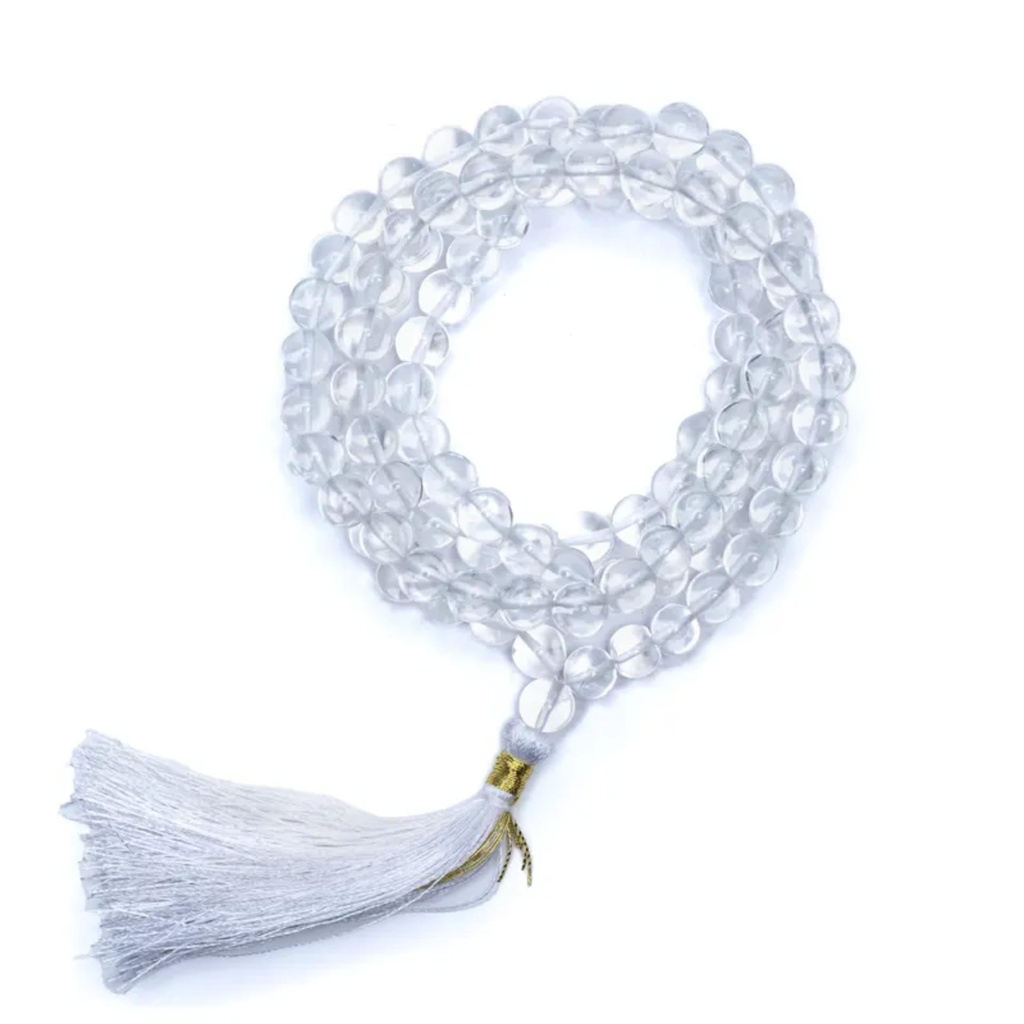 Mala Cristal de roche AA floche blanc 108perles+sac 0