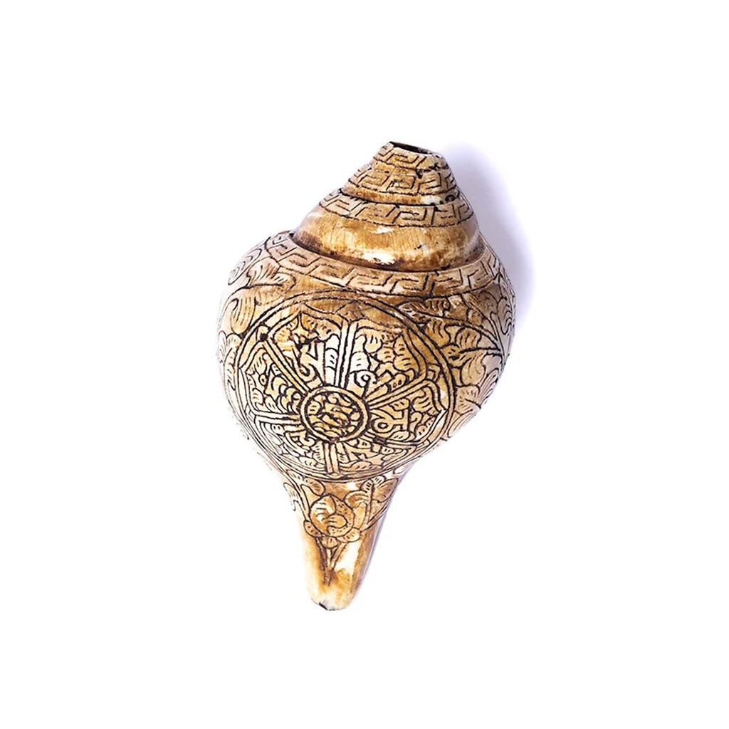 Conque tibétaine trompette rituelle gravé OMPH 1