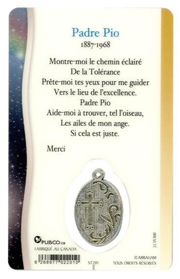 Médaille sur carte Padre Pio 1