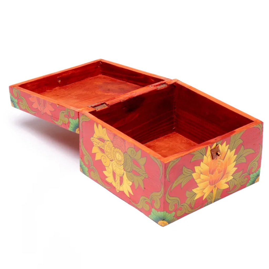 Coffret peint à la main motif Tibétain fleur 0