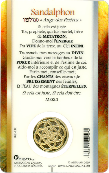 Médaille sur carte Archange Sandalphon 1