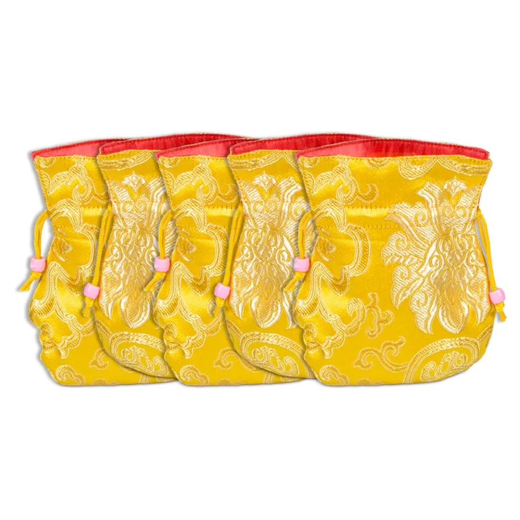 Bourse brocart jaune doublée rouge 0