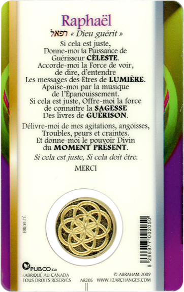 Médaille sur carte Archange Raphaël 1