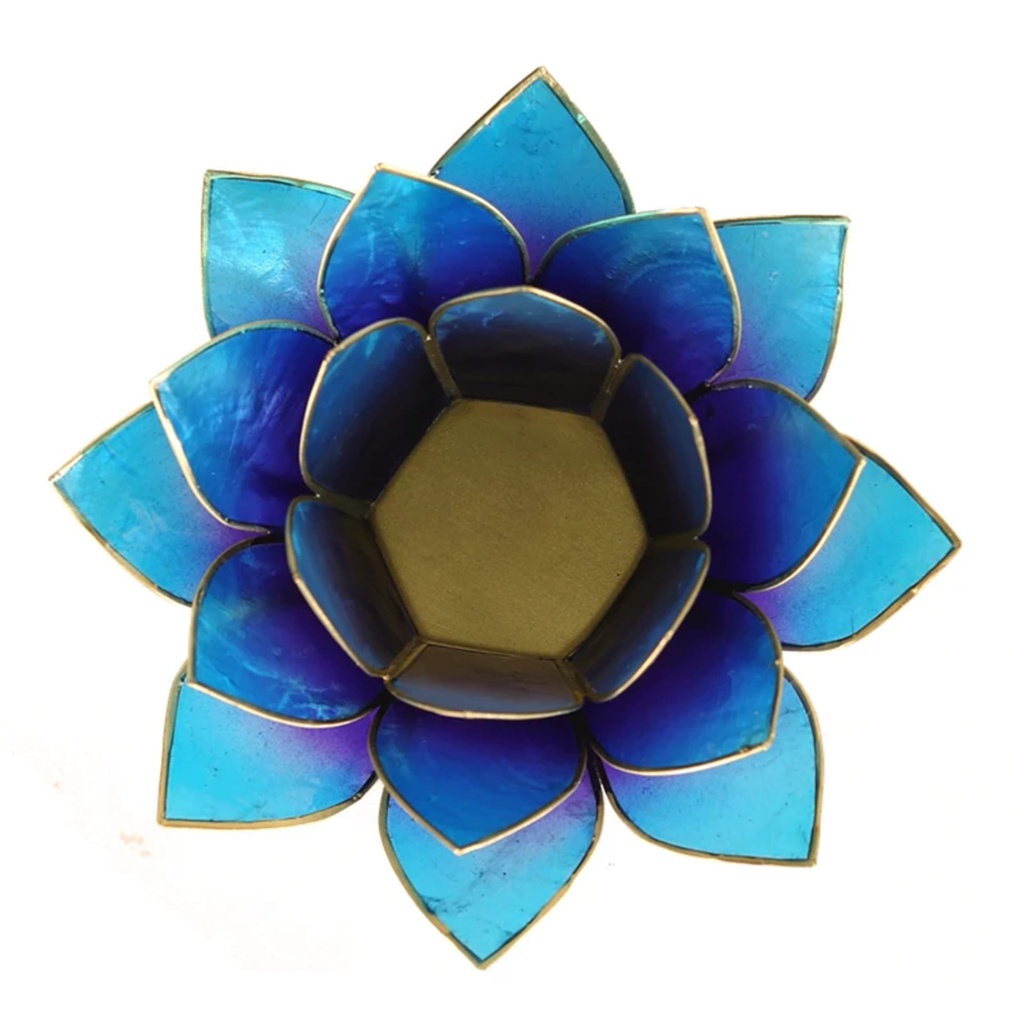 Bougeoir Lotus Bleu violet bord or 1