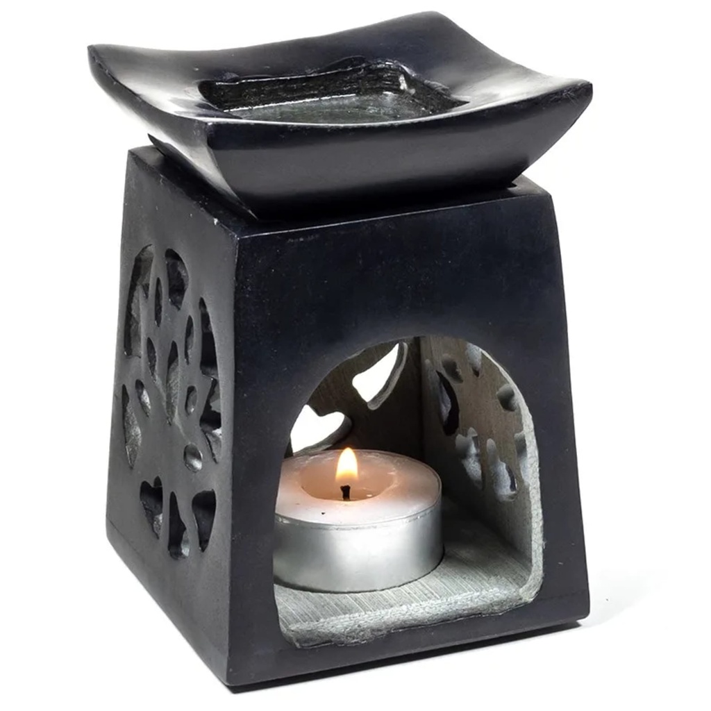 Brûle-parfum Lotus en pierre à savon noire 0