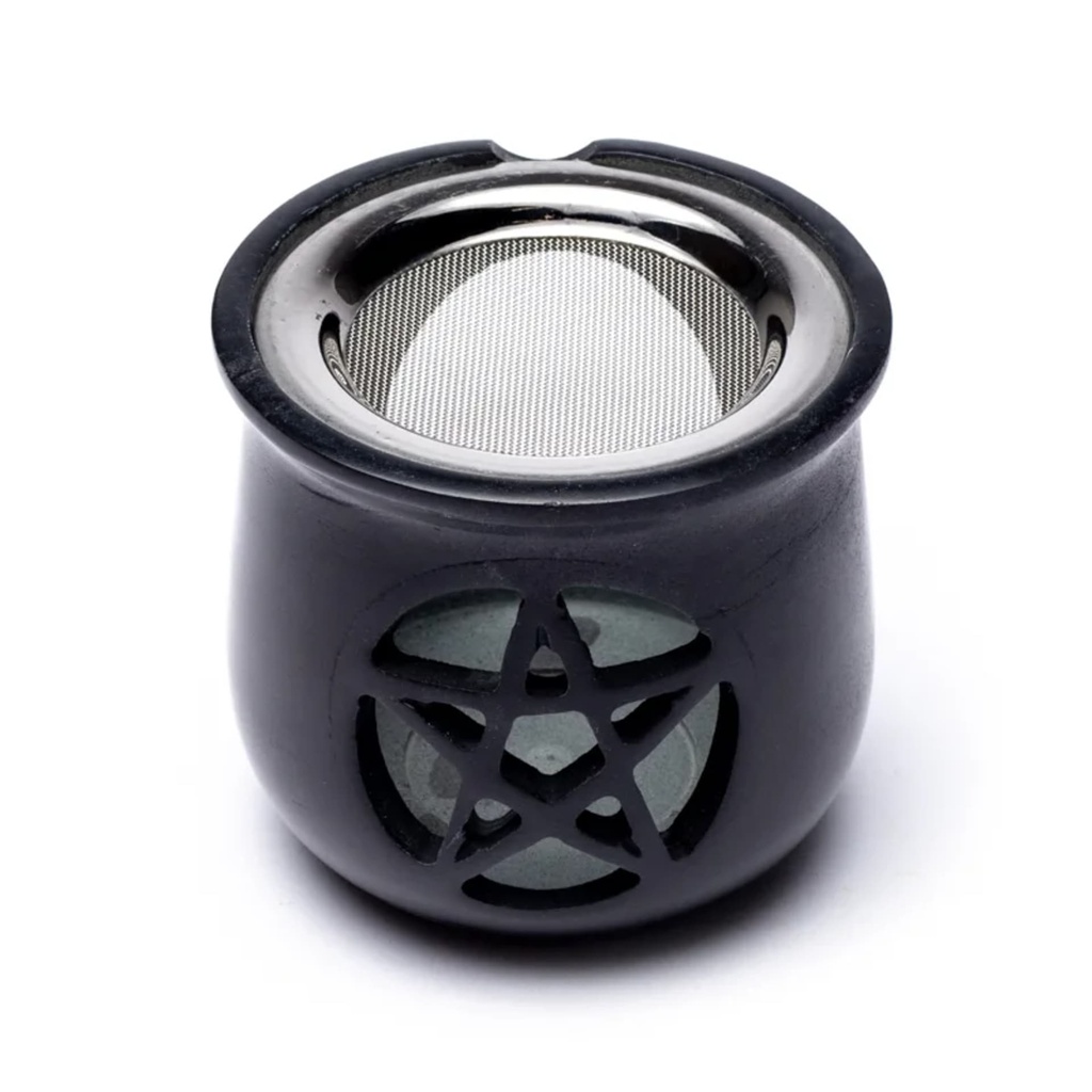 Brûle encens Pentacle en pierre à savon noir 1