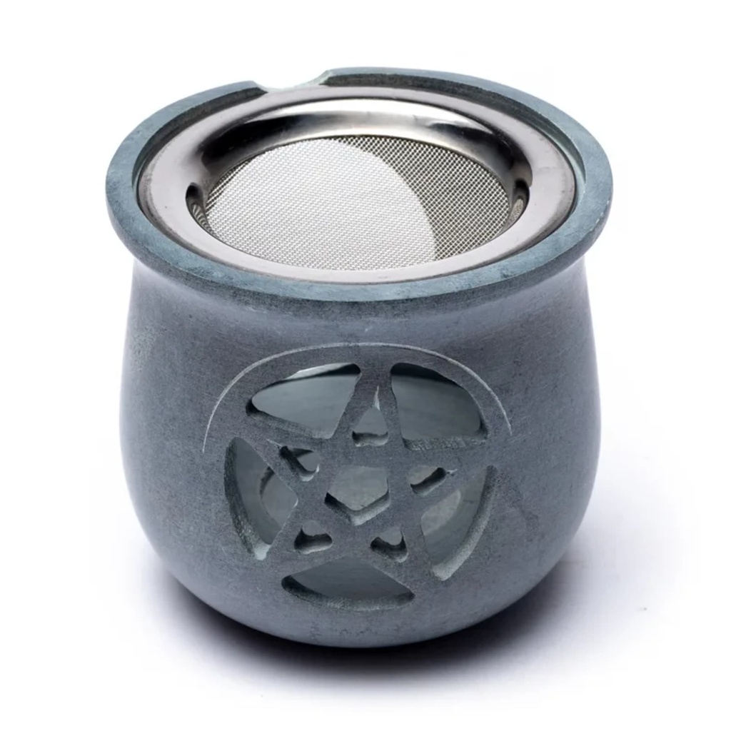 Brûle encens Pentacle en pierre à savon gris 1