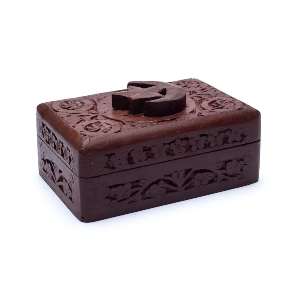 Boîte tarots étoile et lune bois sculpté 0