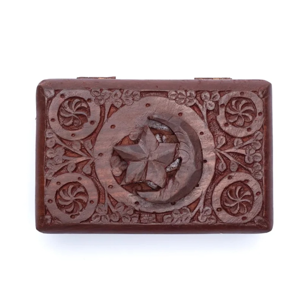 Boîte tarots étoile et lune bois sculpté 1