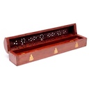 Boîte brûle encens en bois avec Bouddha en métal 0