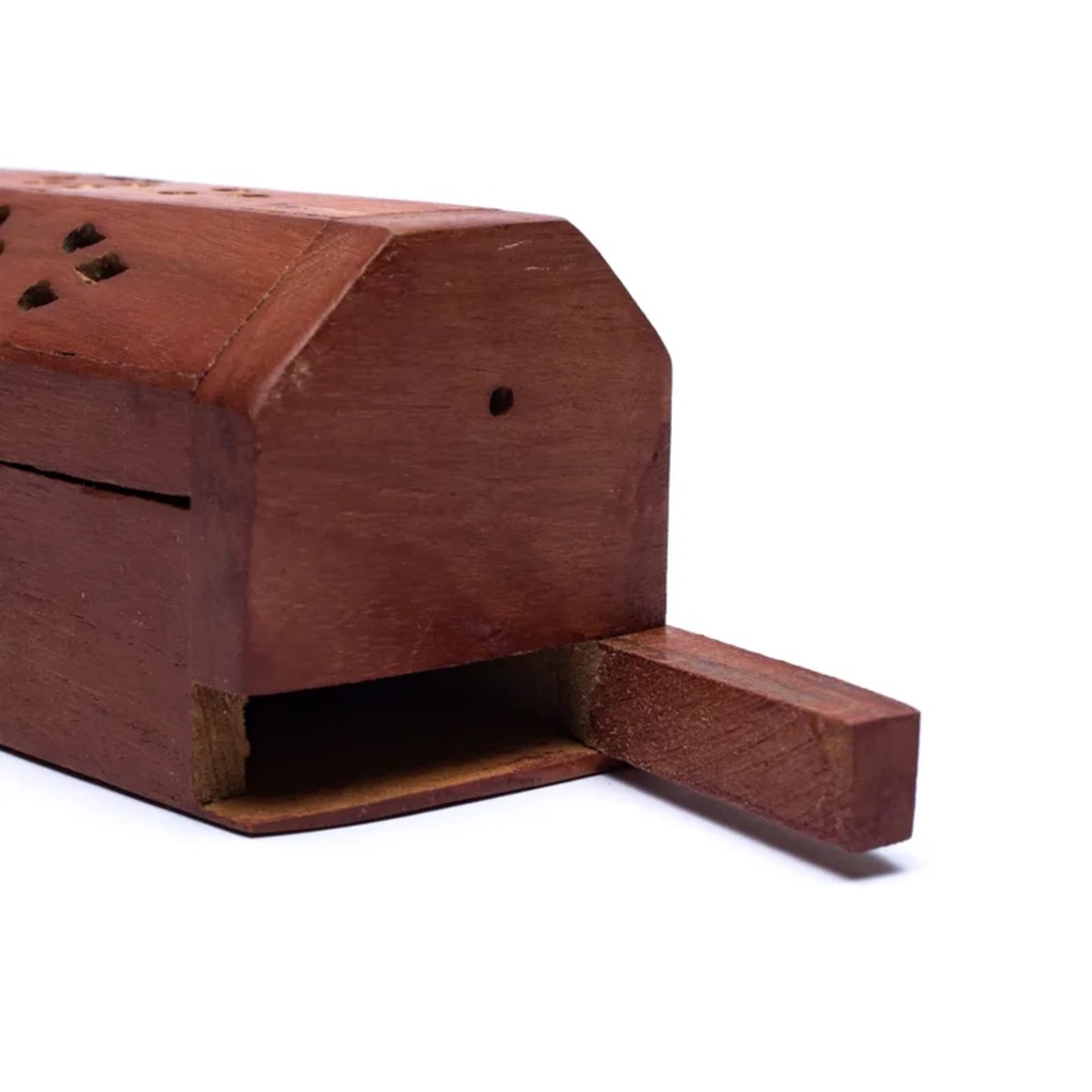 Boîte brûle encens en bois sculpté + étoiles 1