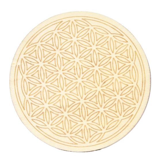 Socle de rechargement en bois Fleur de Vie gravée 10 cm 2