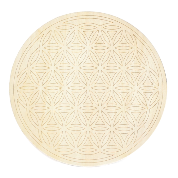Socle de rechargement en bois Fleur de Vie gravée 30 cm 2